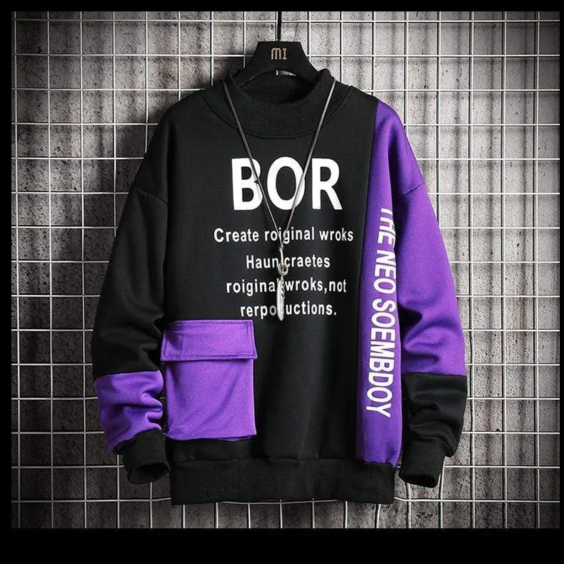 Casual Sweatshirt Männer Neue Streetwear Hoodies Brief Druck Herren Patchwork Sweatshirts Männlichen Oansatz Top Pullover Trainingsanzug