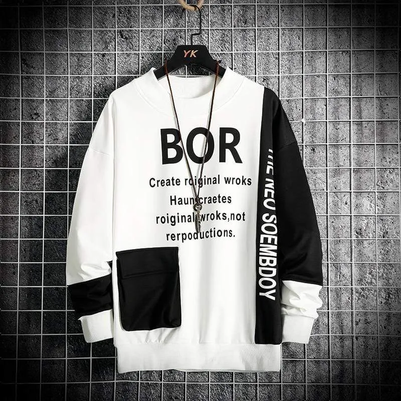 Casual Sweatshirt Männer Neue Streetwear Hoodies Brief Druck Herren Patchwork Sweatshirts Männlichen Oansatz Top Pullover Trainingsanzug