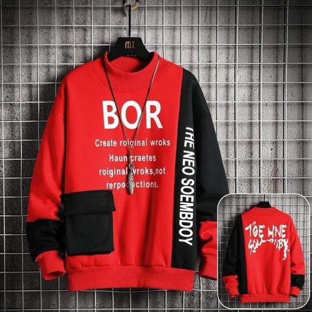Casual Sweatshirt Männer Neue Streetwear Hoodies Brief Druck Herren Patchwork Sweatshirts Männlichen Oansatz Top Pullover Trainingsanzug
