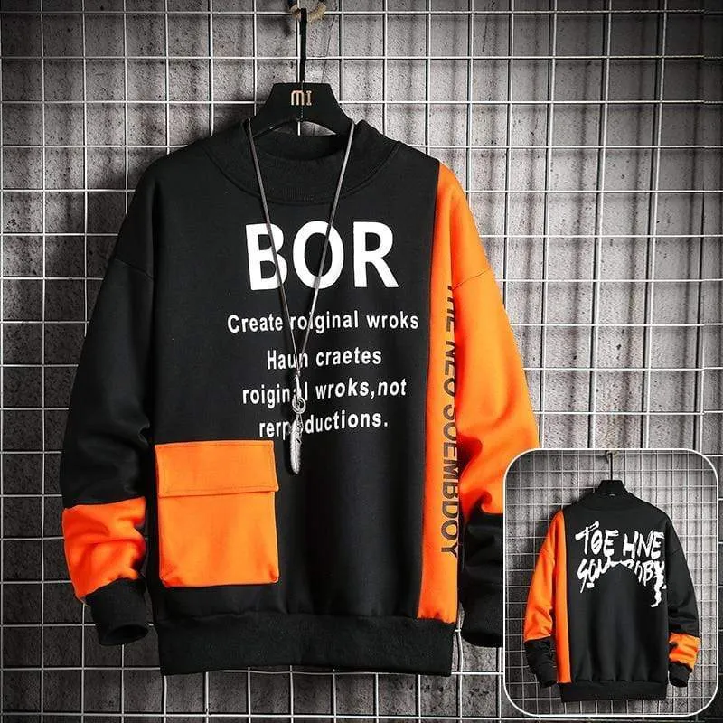 Casual Sweatshirt Männer Neue Streetwear Hoodies Brief Druck Herren Patchwork Sweatshirts Männlichen Oansatz Top Pullover Trainingsanzug