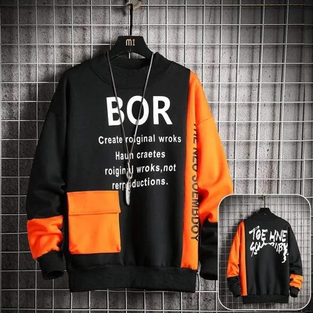 Casual Sweatshirt Männer Neue Streetwear Hoodies Brief Druck Herren Patchwork Sweatshirts Männlichen Oansatz Top Pullover Trainingsanzug