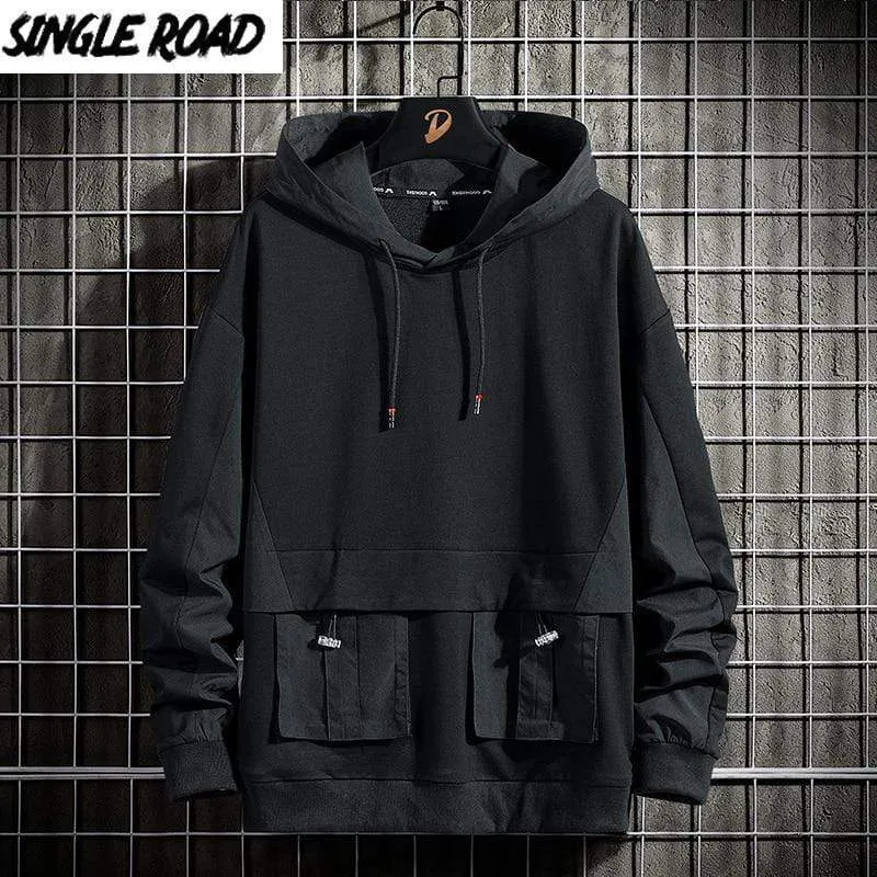 Herren Hoodies Männer Frühling Seitentaschen Hip Hop Sweatshirt Japanische Streetwear Übergroße Schwarz Hoodie Männer Plus Größe
