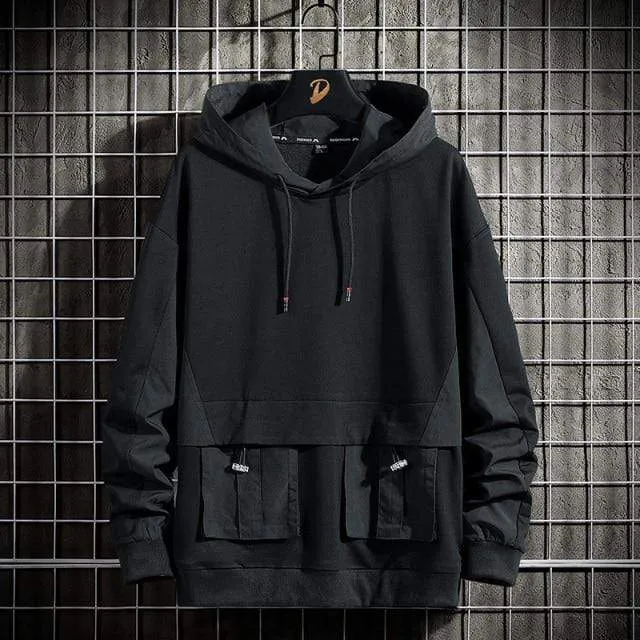 Herren Hoodies Männer Frühling Seitentaschen Hip Hop Sweatshirt Japanische Streetwear Übergroße Schwarz Hoodie Männer Plus Größe
