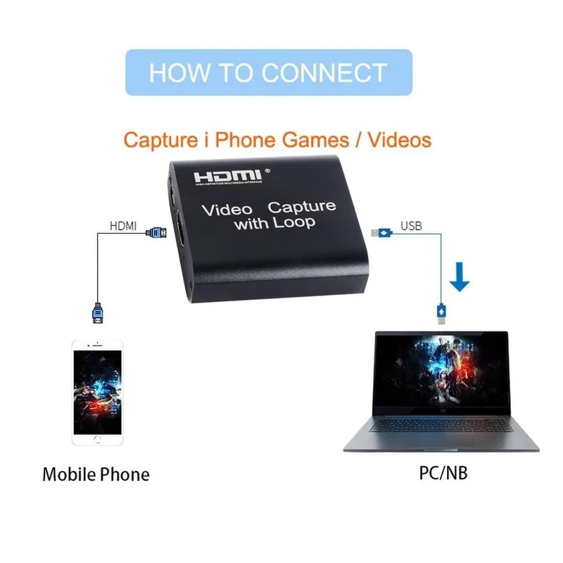 4K HDMI Video Capture Card 1080p Brettspiel Capture Card USB 2.0 Recorder Box Gerät für Live-Streaming Videoaufzeichnung Loop Out