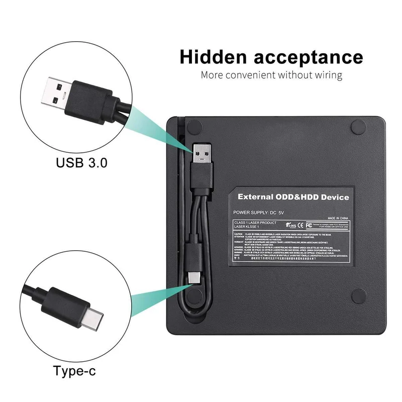 DVD-Laufwerk USB 3.0/Typ C Optisches Laufwerk tragbarer DVD RW CD-Brenner Unterstützt SD-Kartenleser für Macs Laptop Windows PC