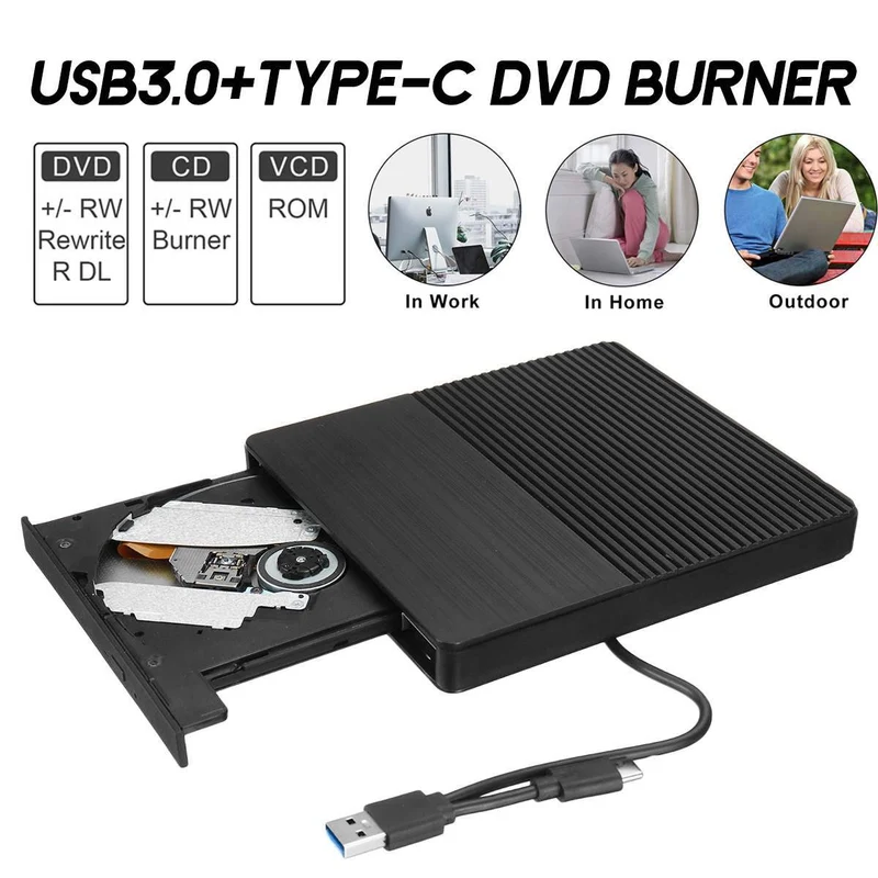 DVD-Laufwerk USB 3.0/Typ C Optisches Laufwerk tragbarer DVD RW CD-Brenner Unterstützt SD-Kartenleser für Macs Laptop Windows PC