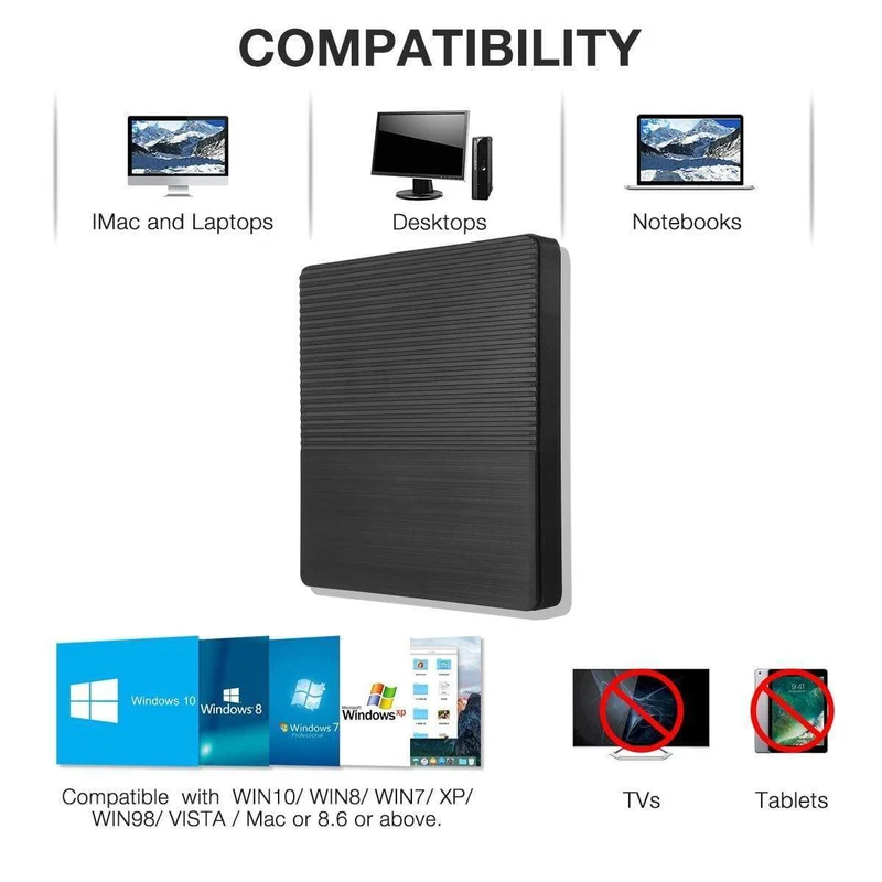 DVD-Laufwerk USB 3.0/Typ C Optisches Laufwerk tragbarer DVD RW CD-Brenner Unterstützt SD-Kartenleser für Macs Laptop Windows PC