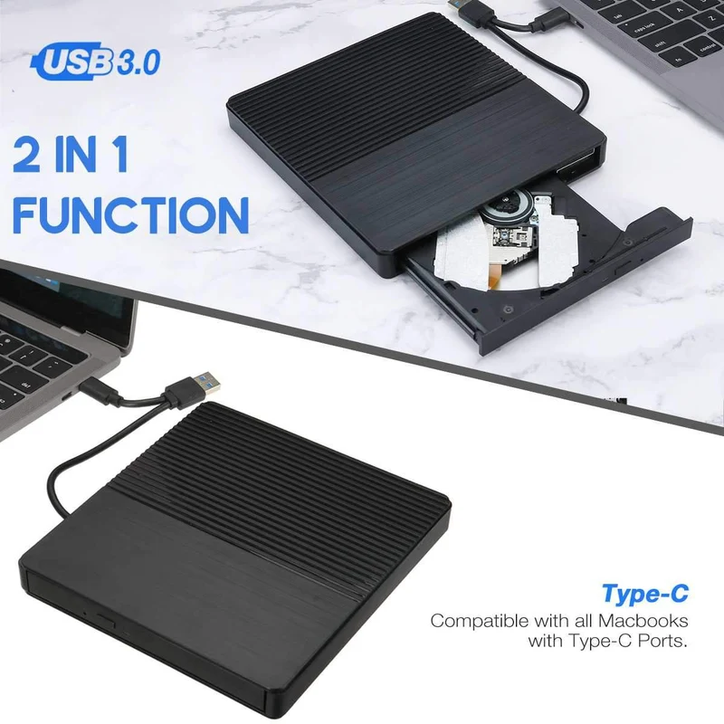 DVD-Laufwerk USB 3.0/Typ C Optisches Laufwerk tragbarer DVD RW CD-Brenner Unterstützt SD-Kartenleser für Macs Laptop Windows PC