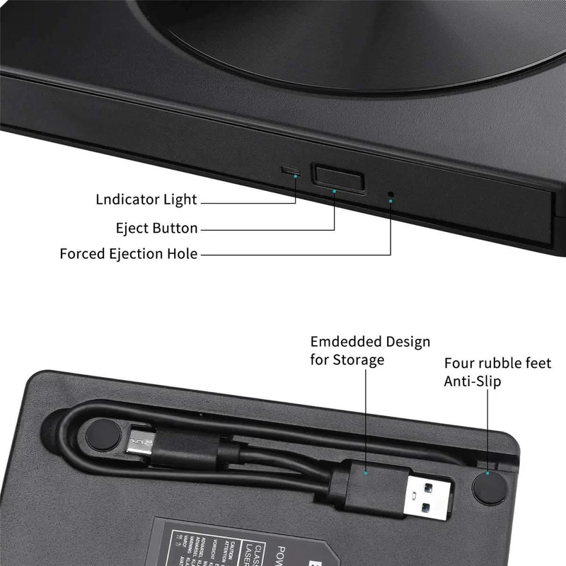 DVD-Laufwerk USB 3.0/Typ C Optisches Laufwerk tragbarer DVD RW CD-Brenner Unterstützt SD-Kartenleser für Macs Laptop Windows PC