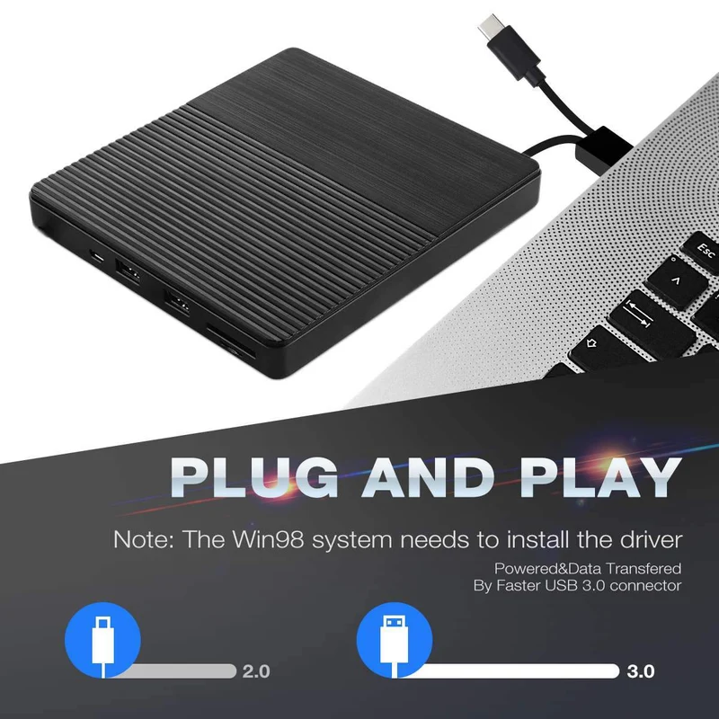 DVD-Laufwerk USB 3.0/Typ C Optisches Laufwerk tragbarer DVD RW CD-Brenner Unterstützt SD-Kartenleser für Macs Laptop Windows PC