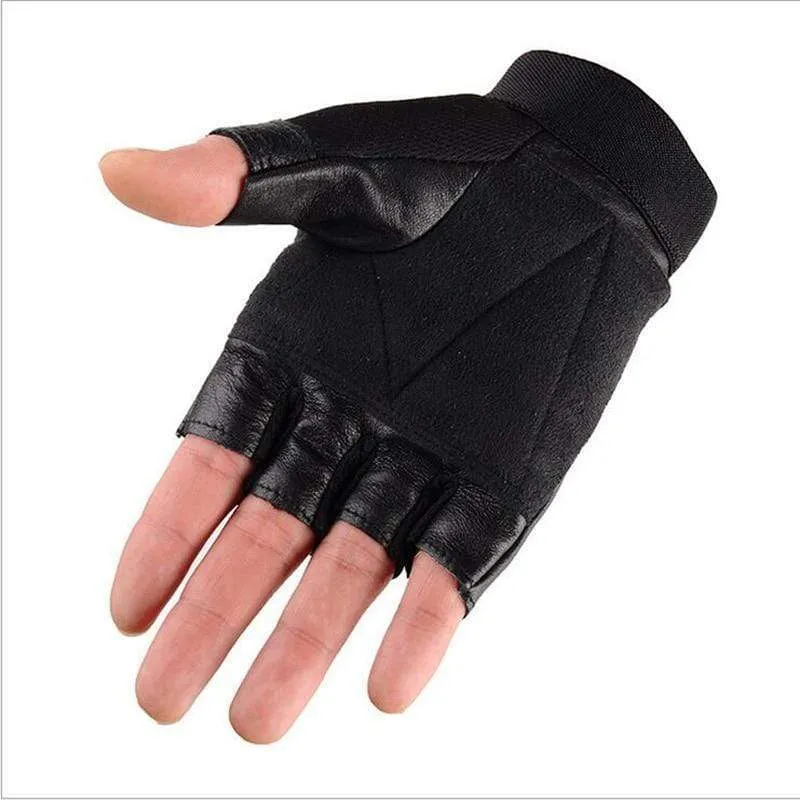 Herren Armee Militärische Taktische Halbfinger Leder Fitness Handschuhe Fahrrad Sport Handschuhe Gym Übung Männer Schwarz Nieten Punk Handschuhe G135