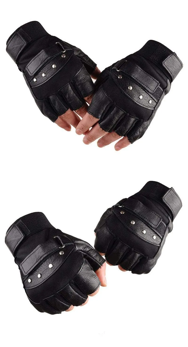 Herren Armee Militärische Taktische Halbfinger Leder Fitness Handschuhe Fahrrad Sport Handschuhe Gym Übung Männer Schwarz Nieten Punk Handschuhe G135