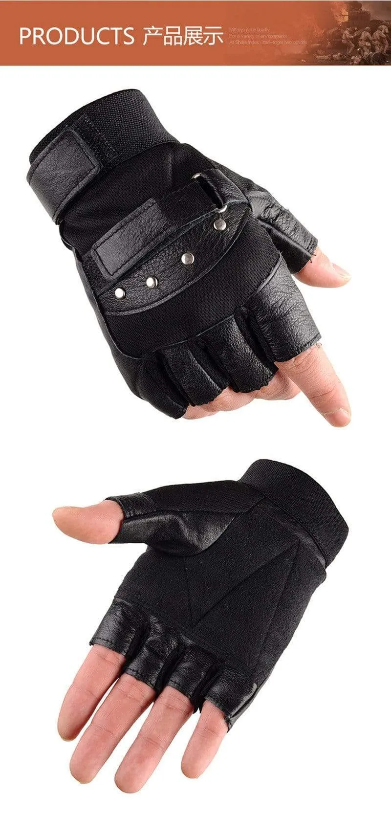 Herren Armee Militärische Taktische Halbfinger Leder Fitness Handschuhe Fahrrad Sport Handschuhe Gym Übung Männer Schwarz Nieten Punk Handschuhe G135