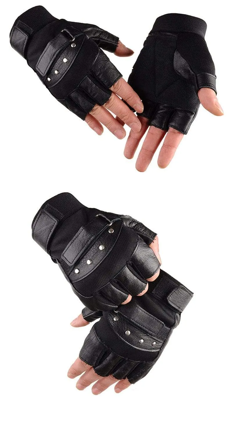 Herren Armee Militärische Taktische Halbfinger Leder Fitness Handschuhe Fahrrad Sport Handschuhe Gym Übung Männer Schwarz Nieten Punk Handschuhe G135