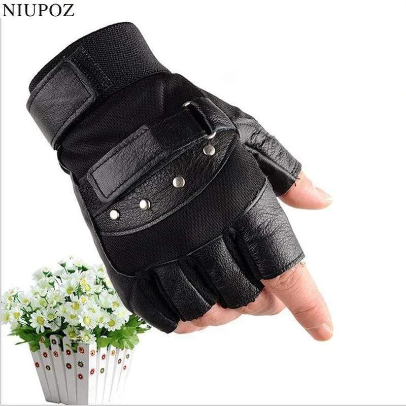 Herren Armee Militärische Taktische Halbfinger Leder Fitness Handschuhe Fahrrad Sport Handschuhe Gym Übung Männer Schwarz Nieten Punk Handschuhe G135