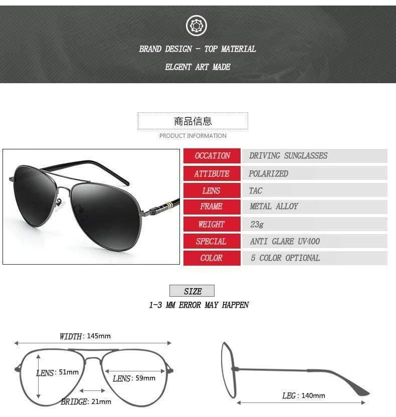 Aviation Metal Frame Quality Übergroße Spring Leg Alloy Herren Sonnenbrillen Polarized Brand Design Pilot Männliche Sonnenbrillen Fahren