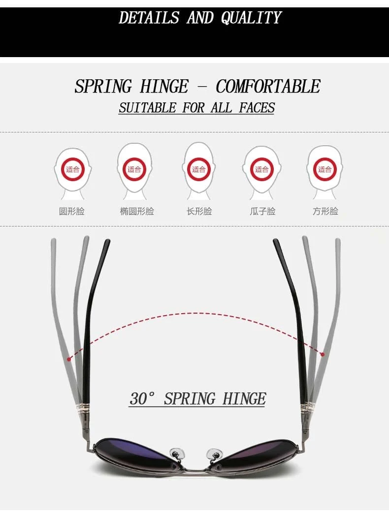 Aviation Metal Frame Quality Übergroße Spring Leg Alloy Herren Sonnenbrillen Polarized Brand Design Pilot Männliche Sonnenbrillen Fahren