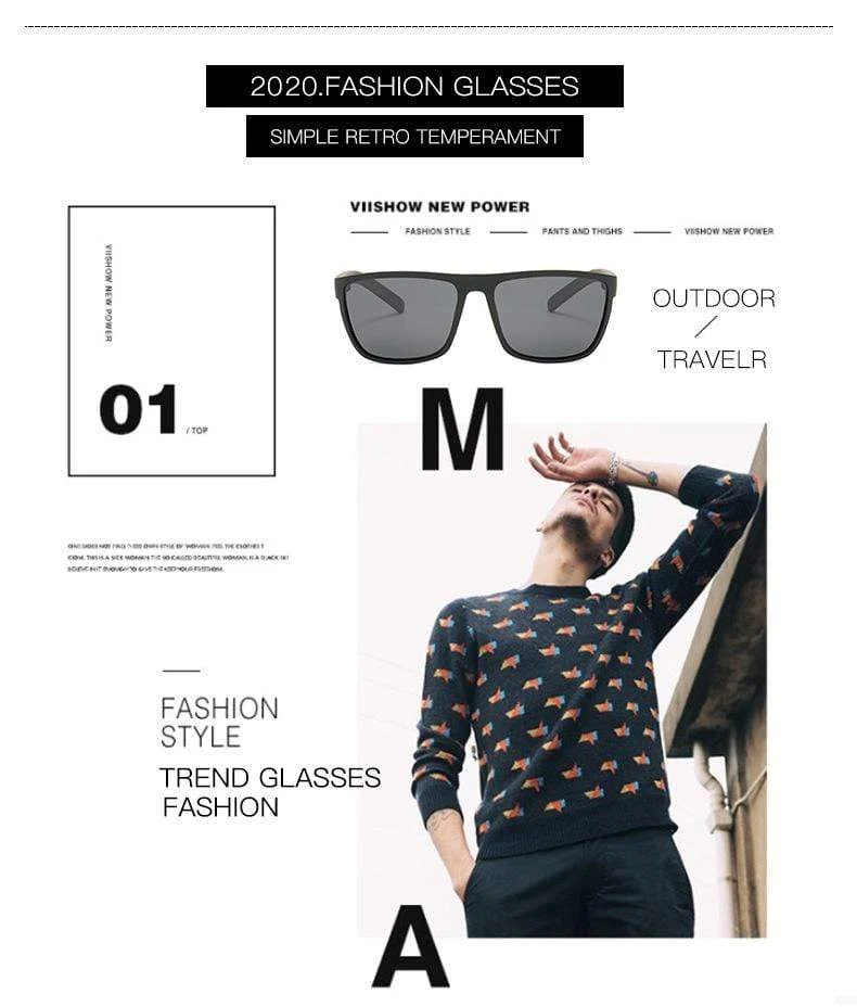 Polarisierte Sonnenbrille für Männer Kunststoff Oculos de Sol Herrenmode Square Driving Eyewear Travel Sun Glass