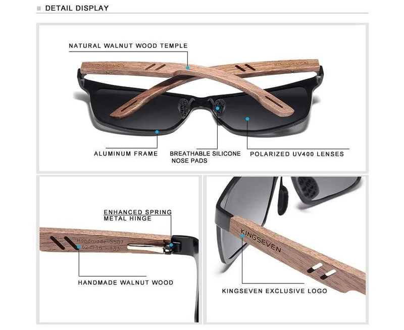 Holz Sonnenbrille für Herren, polarisierte Sonnenbrille aus Holz für Damen, verspiegelte Gläser, handgefertigt, modisch, UV400, Brillenzubehör
