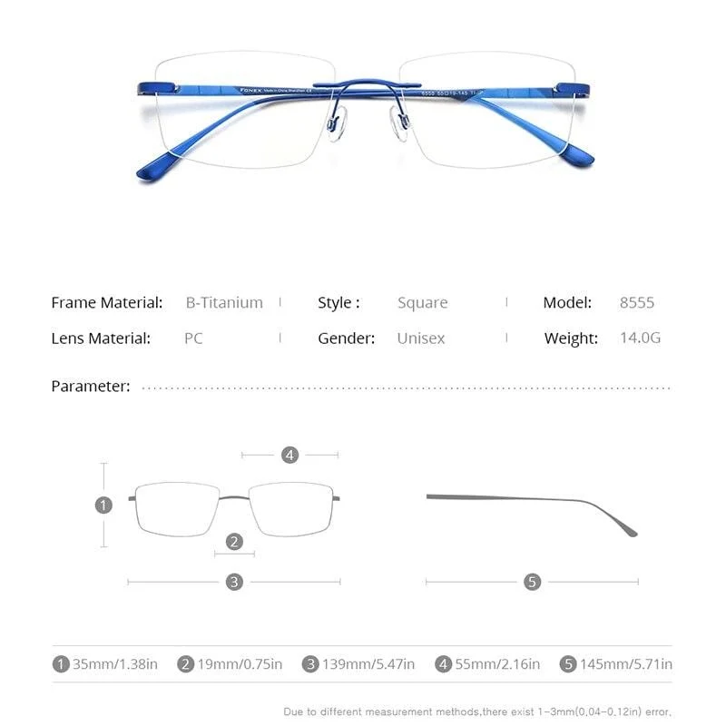 Titan Brille Rahmen Männer Randlos Verschreibungspflichtige Quadrat Brille 2021 Frauen Rahmenlose Myopie Optische Brille 8555