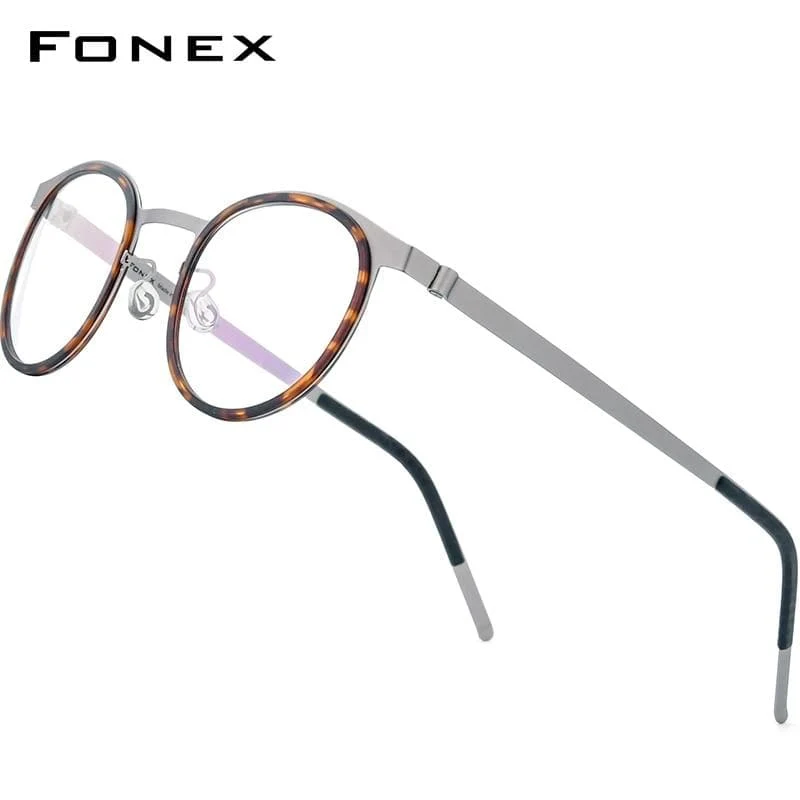 Brillengestell aus Acetatlegierung für Herren und Damen, Vintage, rund, Myopie, optische Rahmen, Korrekturbrille, schraubenlose Brillen 98625