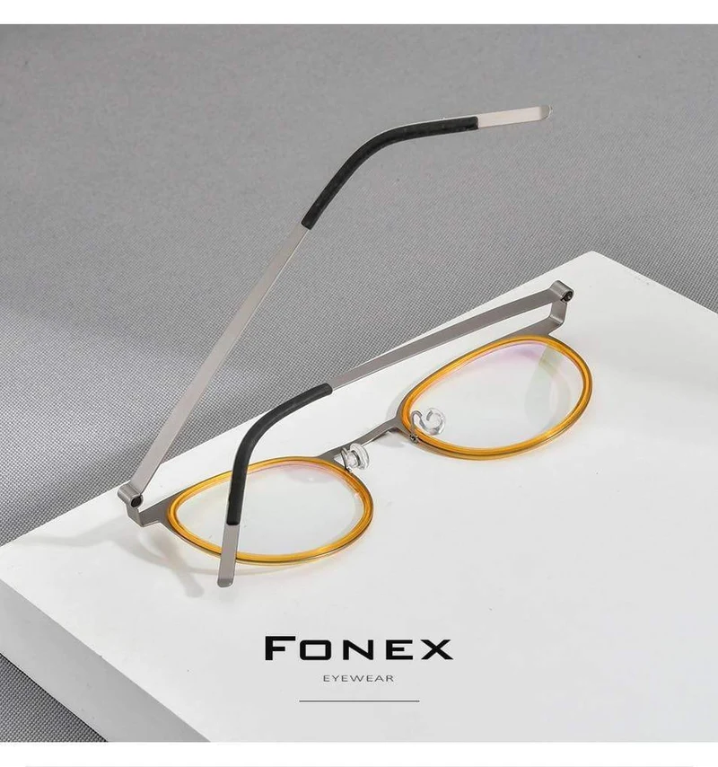 Brillengestell aus Acetatlegierung für Herren und Damen, Vintage, rund, Myopie, optische Rahmen, Korrekturbrille, schraubenlose Brillen 98625