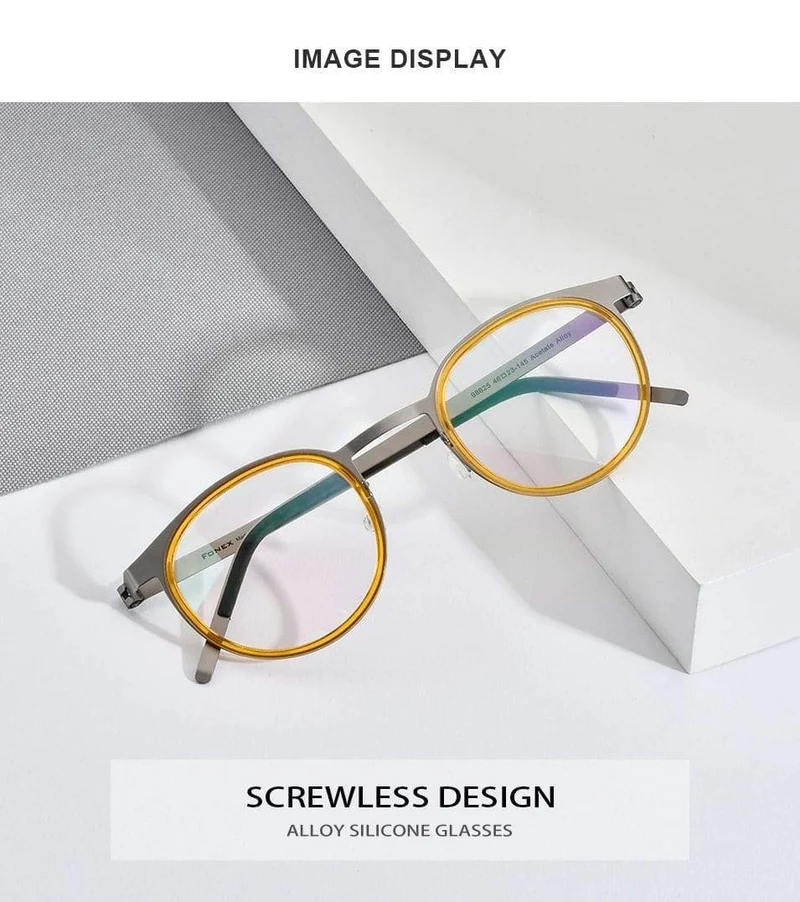 Brillengestell aus Acetatlegierung für Herren und Damen, Vintage, rund, Myopie, optische Rahmen, Korrekturbrille, schraubenlose Brillen 98625