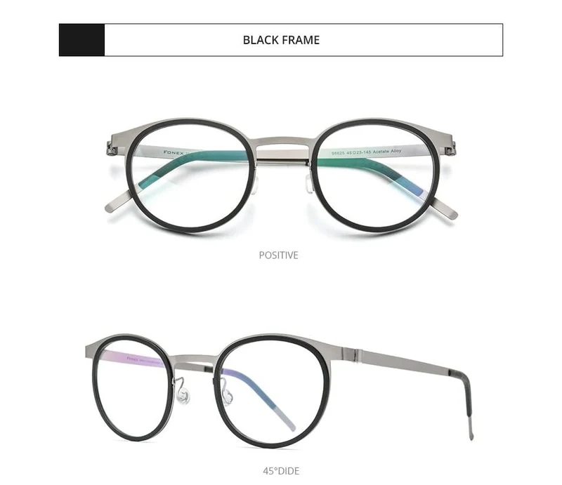 Brillengestell aus Acetatlegierung für Herren und Damen, Vintage, rund, Myopie, optische Rahmen, Korrekturbrille, schraubenlose Brillen 98625