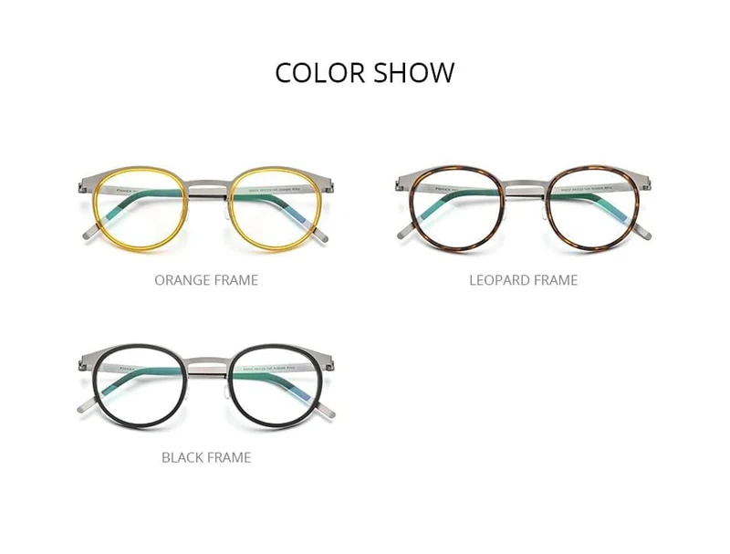 Brillengestell aus Acetatlegierung für Herren und Damen, Vintage, rund, Myopie, optische Rahmen, Korrekturbrille, schraubenlose Brillen 98625