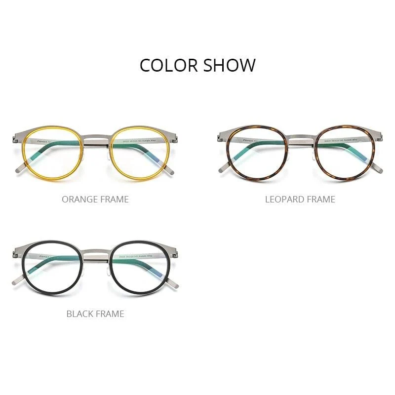 Brillengestell aus Acetatlegierung für Herren und Damen, Vintage, rund, Myopie, optische Rahmen, Korrekturbrille, schraubenlose Brillen 98625