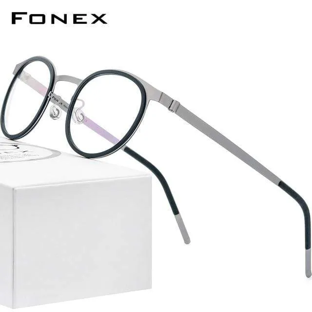Brillengestell aus Acetatlegierung für Herren und Damen, Vintage, rund, Myopie, optische Rahmen, Korrekturbrille, schraubenlose Brillen 98625
