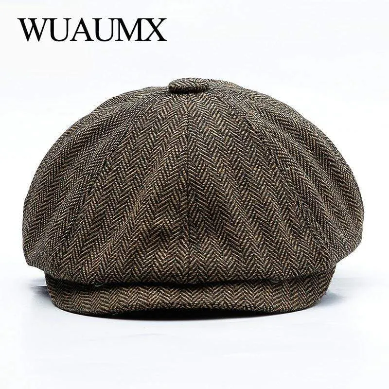 Unisex Herbst Winter Newsboy Caps Männer und Frauen Warm Tweed Achteck Hut für männliche Detektivhüte Retro Flat Caps Chapeau