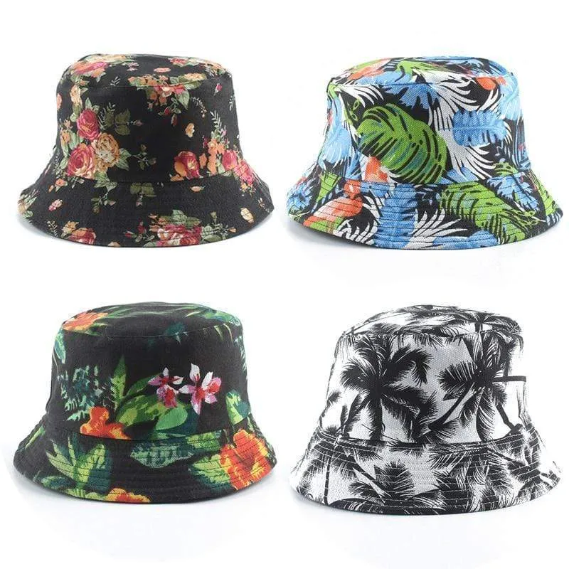 Mode Sommer Kokospalme Blume Gedruckt Fisherman Caps Panama Eimer Hut Reversible Gorro Pescador Männer Frauen