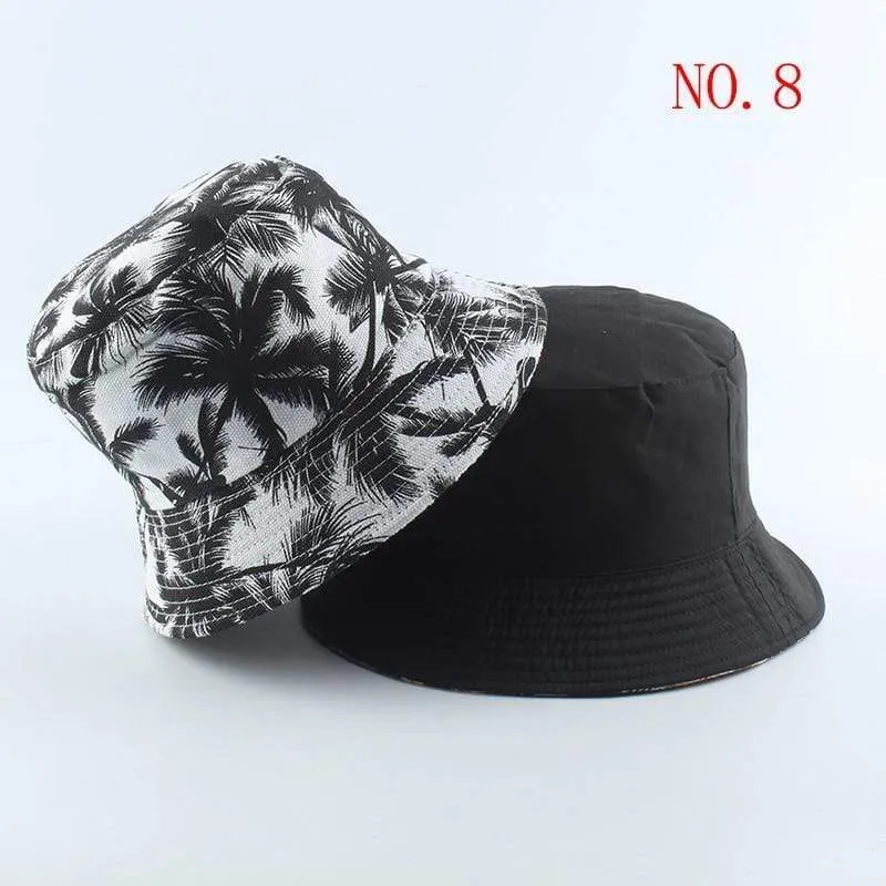 Mode Sommer Kokospalme Blume Gedruckt Fisherman Caps Panama Eimer Hut Reversible Gorro Pescador Männer Frauen