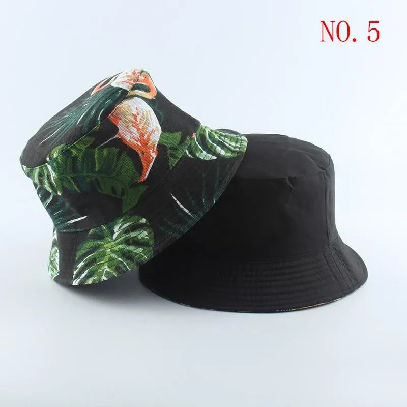 Mode Sommer Kokospalme Blume Gedruckt Fisherman Caps Panama Eimer Hut Reversible Gorro Pescador Männer Frauen