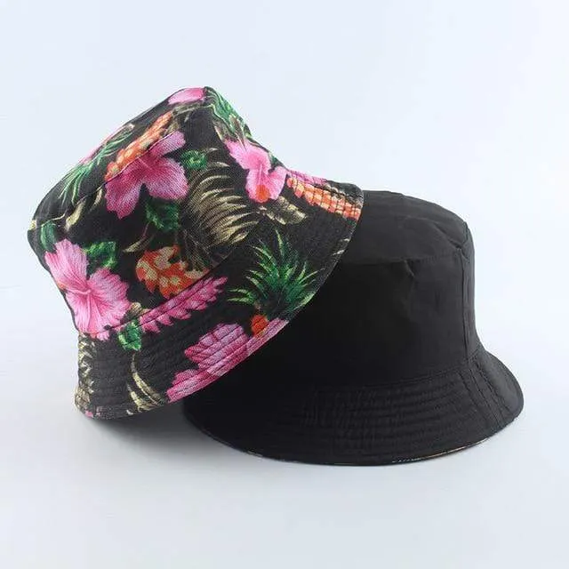 Mode Sommer Kokospalme Blume Gedruckt Fisherman Caps Panama Eimer Hut Reversible Gorro Pescador Männer Frauen
