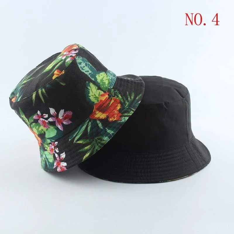 Mode Sommer Kokospalme Blume Gedruckt Fisherman Caps Panama Eimer Hut Reversible Gorro Pescador Männer Frauen