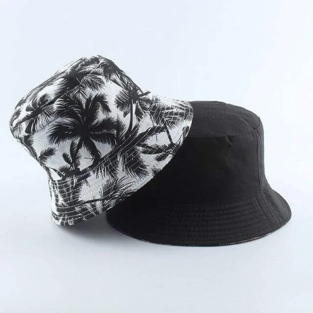 Mode Sommer Kokospalme Blume Gedruckt Fisherman Caps Panama Eimer Hut Reversible Gorro Pescador Männer Frauen