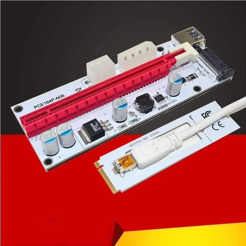 M.2 NGFF zu PCI-E X16 Slot Transfer Card Mining m.2 Riser mit SATA 6pin 4pin Molex Riser Kartenerhöhung für Bitcoin-Mining