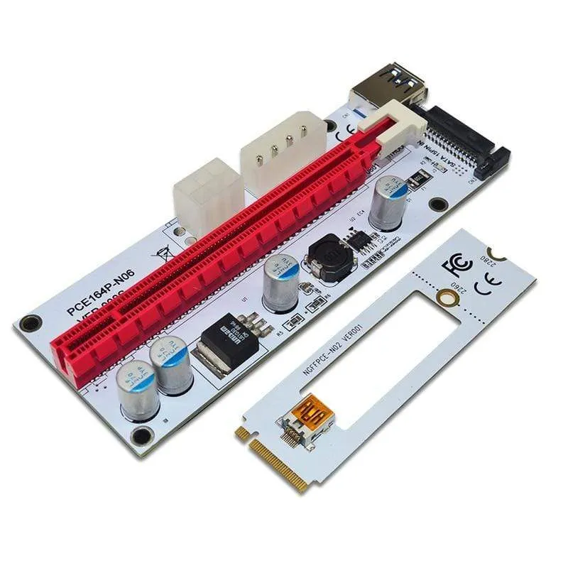 M.2 NGFF zu PCI-E X16 Slot Transfer Card Mining m.2 Riser mit SATA 6pin 4pin Molex Riser Kartenerhöhung für Bitcoin-Mining