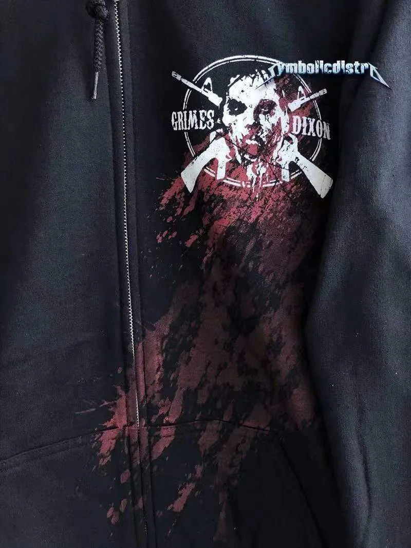 Gildan Walking Dead Filigraner Reißverschluss 50 % Baumwolle 50 % Polyester Vorgewaschen Bördelnd Schwarz Herren Hoodies Sweatshirts