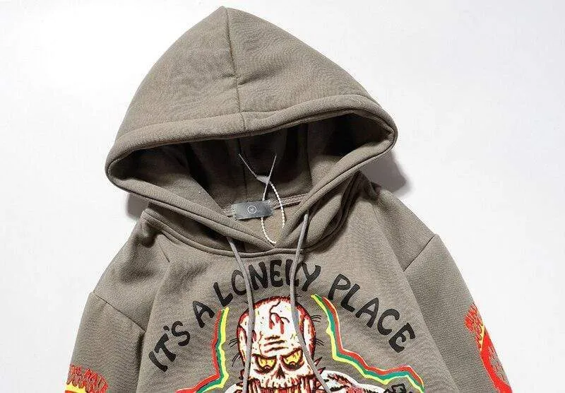 Fleece-Sweatshirt mit Totenkopf-Graffiti-Motiv für Herren, Übergröße, Harajuku, lockere, lässige Paar-Hoodies, Stranger Things-Kapuzenpullover
