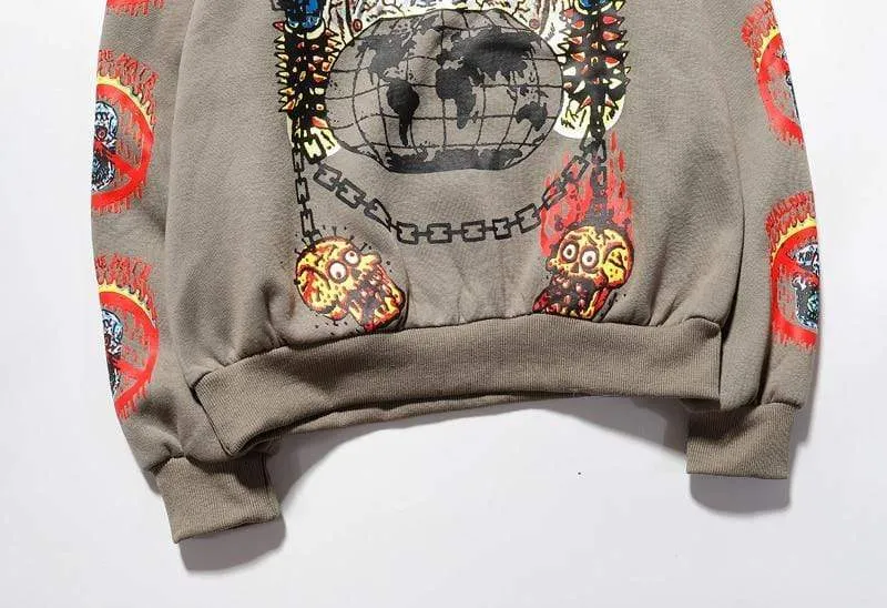 Fleece-Sweatshirt mit Totenkopf-Graffiti-Motiv für Herren, Übergröße, Harajuku, lockere, lässige Paar-Hoodies, Stranger Things-Kapuzenpullover
