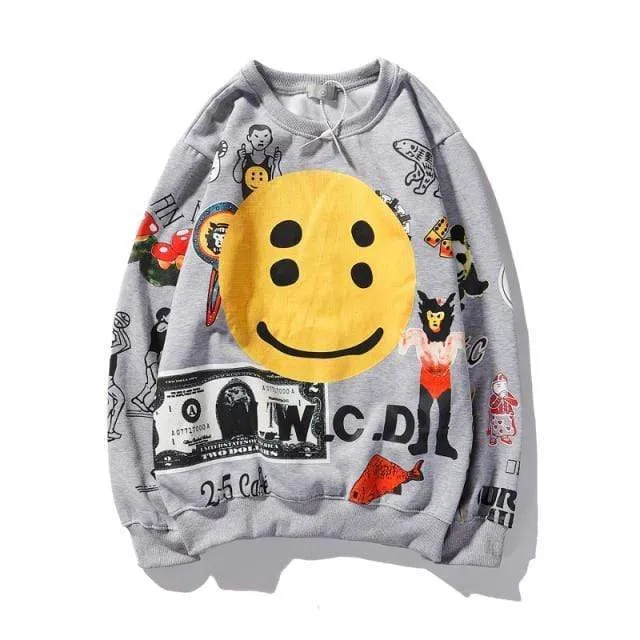 Fleece-Sweatshirt mit Totenkopf-Graffiti-Motiv für Herren, Übergröße, Harajuku, lockere, lässige Paar-Hoodies, Stranger Things-Kapuzenpullover