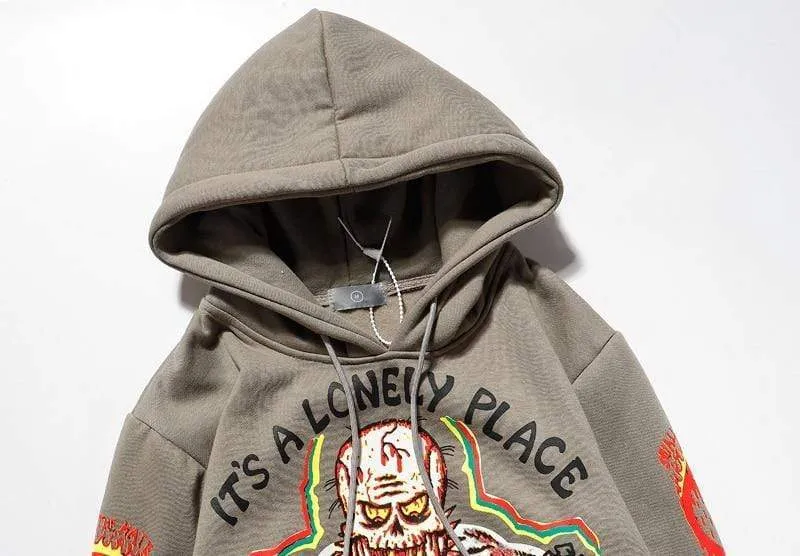 Fleece-Sweatshirt mit Totenkopf-Graffiti-Motiv für Herren, Übergröße, Harajuku, lockere, lässige Paar-Hoodies, Stranger Things-Kapuzenpullover
