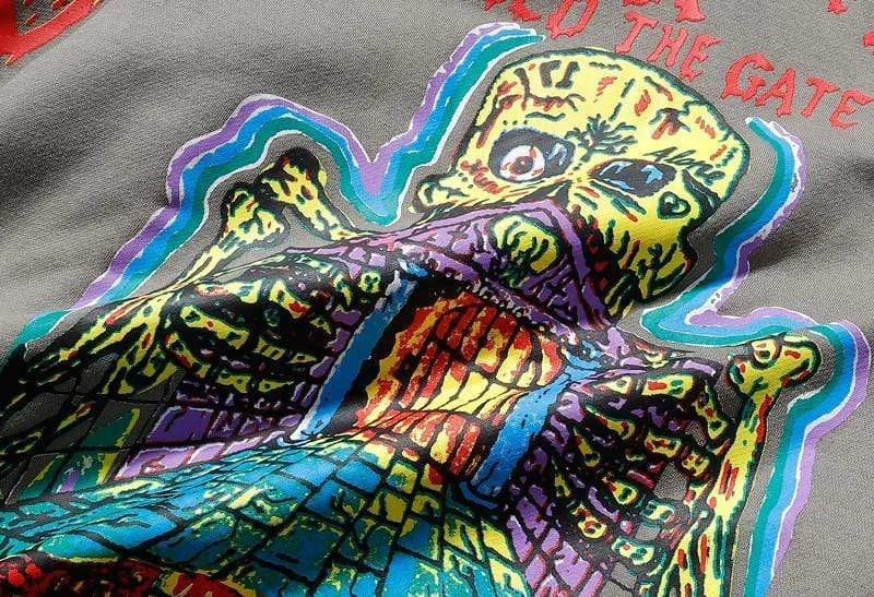 Fleece-Sweatshirt mit Totenkopf-Graffiti-Motiv für Herren, Übergröße, Harajuku, lockere, lässige Paar-Hoodies, Stranger Things-Kapuzenpullover