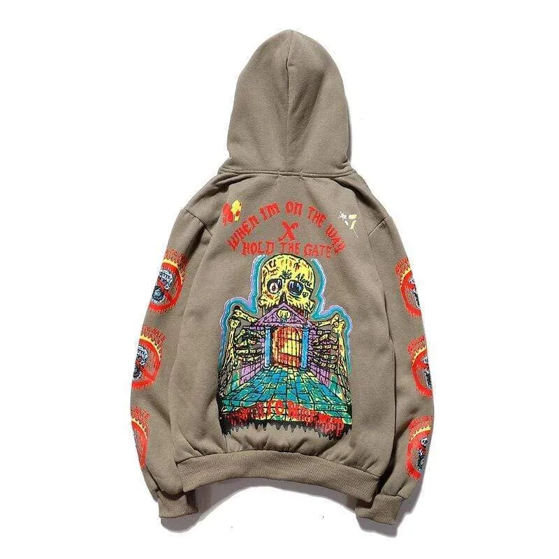 Fleece-Sweatshirt mit Totenkopf-Graffiti-Motiv für Herren, Übergröße, Harajuku, lockere, lässige Paar-Hoodies, Stranger Things-Kapuzenpullover