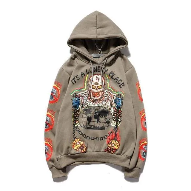 Fleece-Sweatshirt mit Totenkopf-Graffiti-Motiv für Herren, Übergröße, Harajuku, lockere, lässige Paar-Hoodies, Stranger Things-Kapuzenpullover