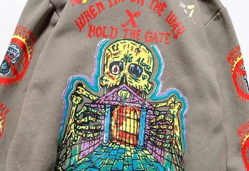 Fleece-Sweatshirt mit Totenkopf-Graffiti-Motiv für Herren, Übergröße, Harajuku, lockere, lässige Paar-Hoodies, Stranger Things-Kapuzenpullover