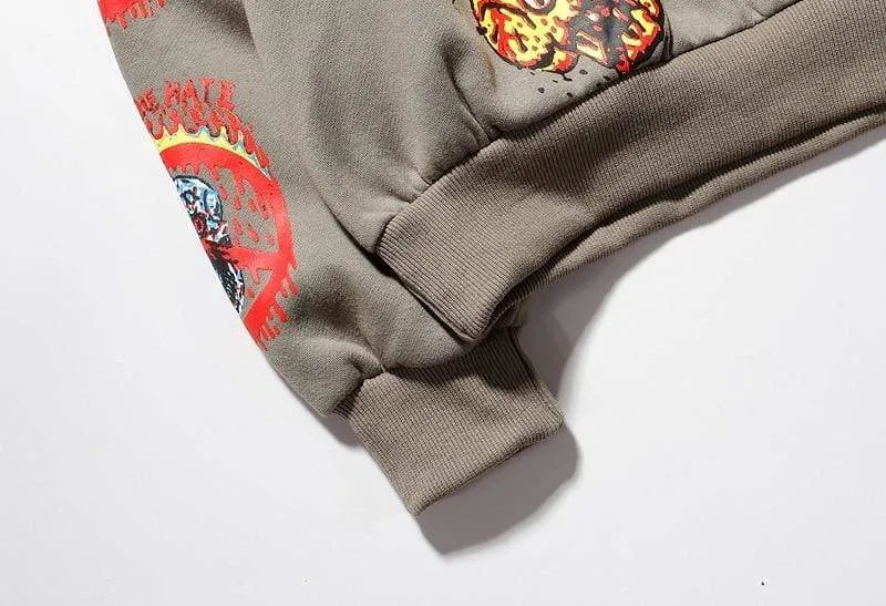 Fleece-Sweatshirt mit Totenkopf-Graffiti-Motiv für Herren, Übergröße, Harajuku, lockere, lässige Paar-Hoodies, Stranger Things-Kapuzenpullover